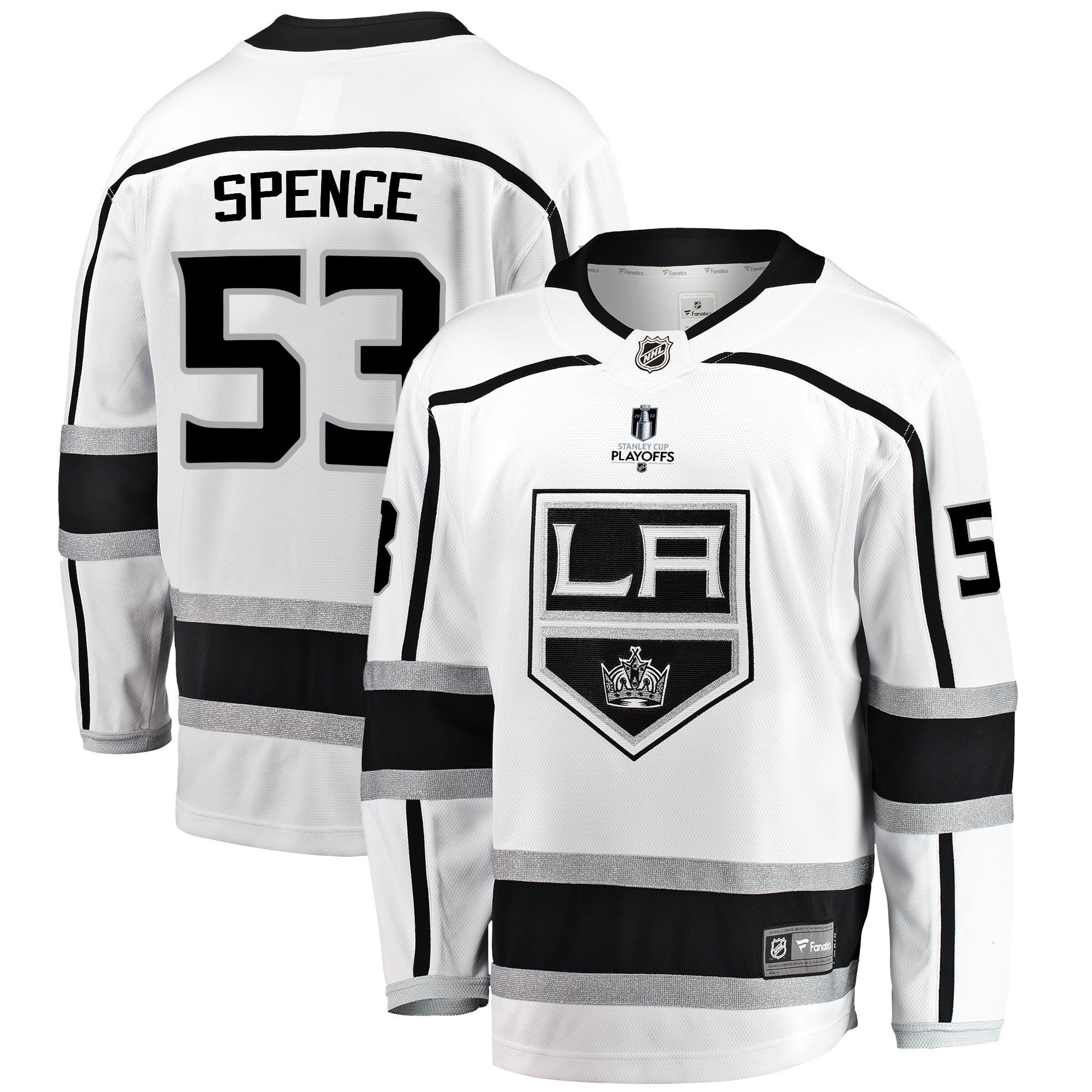 Los Angeles Kings Jordan Spence 53 Away 2022 Stanley Cup Playoffs Breakaway Men Jersey - White