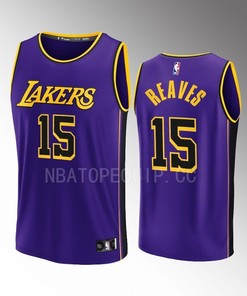 Los Angeles Lakers 15 Austin Reaves Statement Men Jersey 2022-23 Fast Break Purple