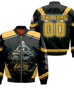 Los Angeles Lakers 2020 NBA Champions All For One One For All Gift With Custom Name Number For Lakers Fans Bomber Jacket