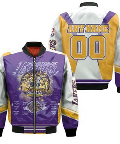 Los Angeles Lakers 2020 NBA Champions Great Basketball Team Signatures NBA Gift With Custom Name Number For Lakers Fans Bomber Jacket