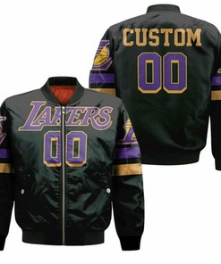Los Angeles Lakers 2020-21 Earned Edition Black Personalized Jersey Inspired Style Bomber Jacket Model 3470