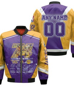 Los Angeles Lakers 74 Years Of Lakers The Greatest Teams Signatures NBA Gift With Custom Name Number For Lakers Fans Bomber Jacket