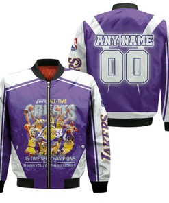 Los Angeles Lakers All-Time 16-Time Champions Thank You For The Memories NBA Gift With Custom Name Number For Lakers Fans Bomber Jacket