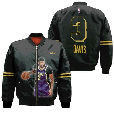 Los Angeles Lakers Anthony Davis 3 NBA Best Legends Basketball Black Gift For Lakers Fans Bomber Jacket