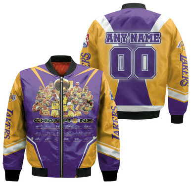 Los Angeles Lakers Champions Legend Team Signatures NBA Gift With Custom Name Number For Lakers Fans Bomber Jacket