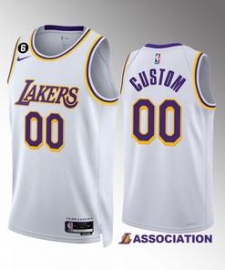 Los Angeles Lakers Custom 00 Association Edition 2022-23 White Jersey NO.6 Patch