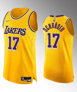 Los Angeles Lakers Dennis Schroder 17 Gold 75th Diamond Badge Jersey Icon Edition