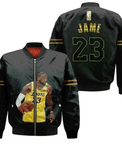 Los Angeles Lakers LeBron James 23 NBA Legendary Captain Basketball Black Gift For Lakers Fans Bomber Jacket