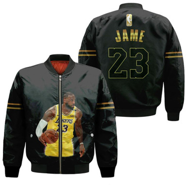Los Angeles Lakers LeBron James 23 NBA Legendary Captain Basketball Black Gift For Lakers Fans Bomber Jacket