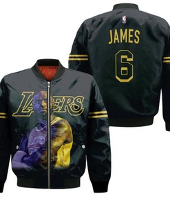 Los Angeles Lakers LeBron James 6 Earned New Number Edition Black Jersey for Lakers Fans LeBron Fans Bomber Jacket