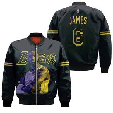 Los Angeles Lakers LeBron James 6 Earned New Number Edition Black Jersey for Lakers Fans LeBron Fans Bomber Jacket