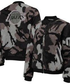 Los Angeles Lakers The Wild Collective Women's Camo Sherpa Full-Zip Bomber Jacket - Black