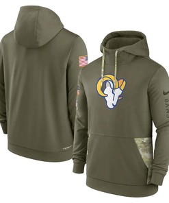 Los Angeles Rams 2022 Salute to Service Therma Performance Pullover Men Hoodie - Olive