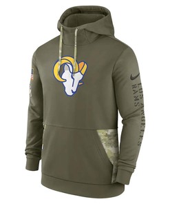 Los Angeles Rams 2022 Salute to Service Therma Performance Pullover Men Hoodie - Olive