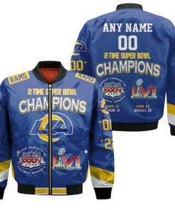 Los Angeles Rams 2-Time Super Bowl Champions 3D Personalized Gift With Custom Name Number For Rams Fans Bomber Jacket