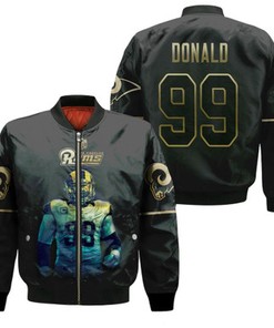 Los Angeles Rams Aaron Donald 99 NFL Legendary Captain Black Golden Edition Gift For Rams Fans Bomber Jacket