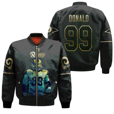 Los Angeles Rams Aaron Donald 99 NFL Legendary Captain Black Golden Edition Gift For Rams Fans Bomber Jacket