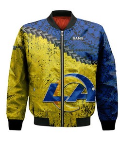 Los Angeles Rams Bomber Jacket Grunge Polynesian Tattoo - NFL