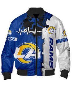 Los Angeles Rams Bomber Jacket graphic heart ECG line