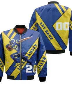 Los Angeles Rams Jalen Ramsey 00 Any Name Blue Jersey Style Gift With Custom Number Name For Rams Fans Bomber Jacket