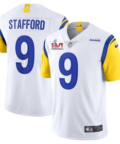 Los Angeles Rams Matthew Stafford 9 2022 Nfl Superbowl Lvi Match Royal White Jersey Gift For Rams Fans