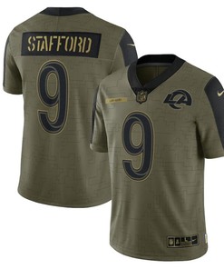 Los Angeles Rams Matthew Stafford 9 Nfl Olive 2021 Salute To Service Player Men Jersey For Rams Fans