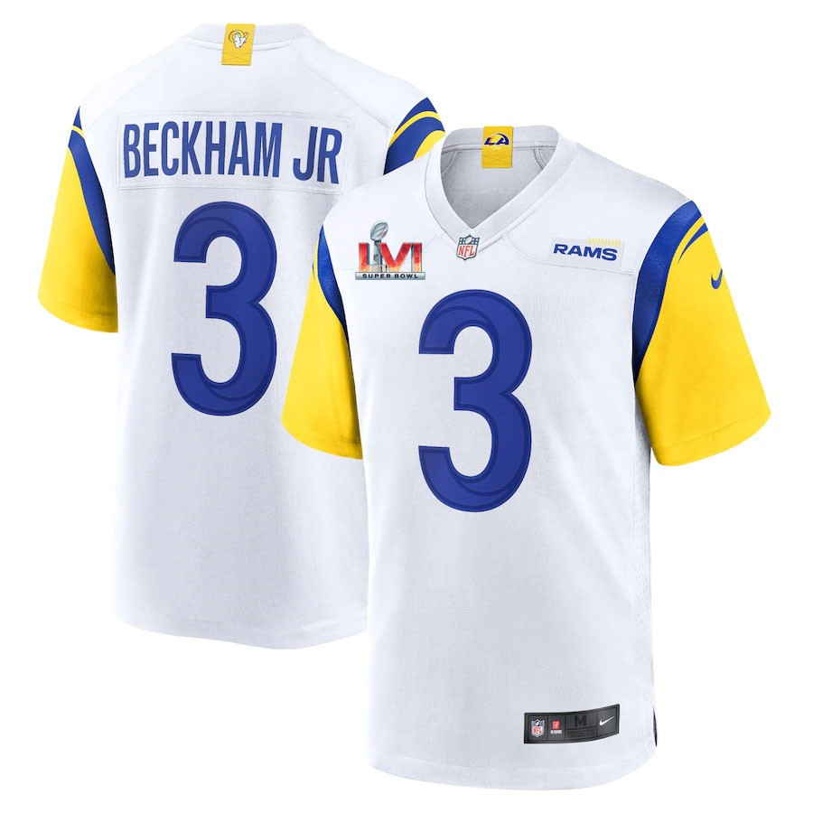 Los Angeles Rams Odell Beckham Jr. 3 2022 Nfl Superbowl Lvi Match Royal White Jersey Gift For Rams Fans