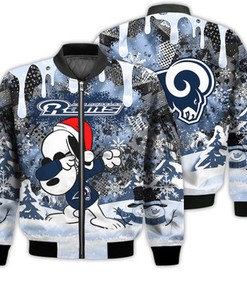 Los Angeles Rams Snoopy Dabbing The Peanuts Sports Football American Christmas Dripping Matching Gifts Unisex 3D Bomber Jacket