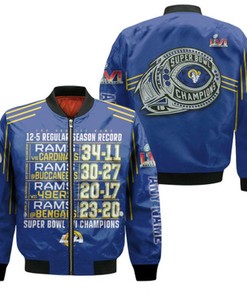Los Angeles Rams Super Bowl Champions Ring Logo Season Record Gift For Rams Fans Bomber Jacket
