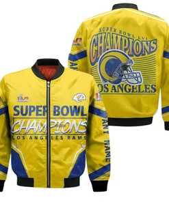 Los Angeles Rams Super Bowl LVI Champions Helmet Logo Stacked Roster Gift For Rams Fans Bomber Jacket