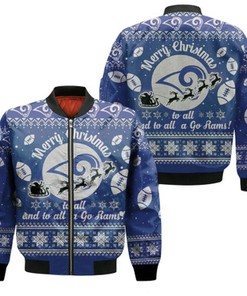 Los Angeles Rams To All And To All A Go Rams Ugly Christmas Festive Gift For Los Angeles Rams Fans Bomber Jacket