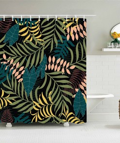 Lotus Palm Leaves Shower Curtain for Serene Bathroom Decor