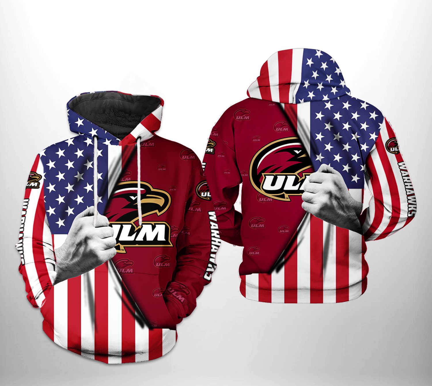 Louisiana Monroe Warhawks NCAA US Flag 3D All Over Print Hoodie, Zip-Up Hoodie
