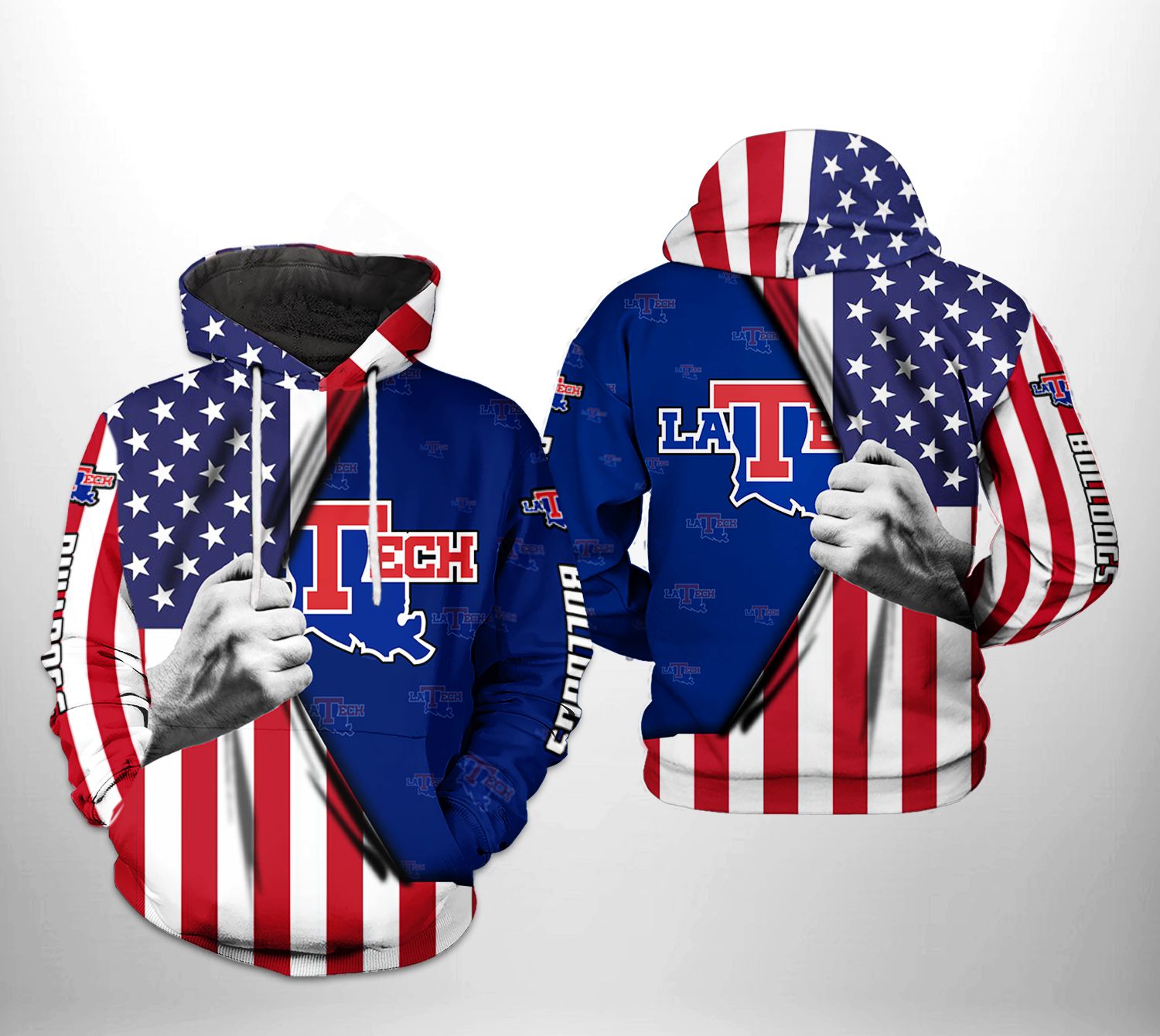 Louisiana Tech Bulldogs NCAA US Flag 3D Printed Hoodie/Zipper Hoodie Ver 1