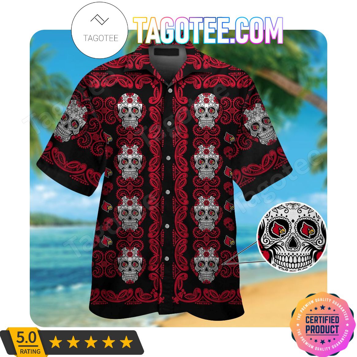 Louisville Cardinals Skull Aloha Hawaii Shirt