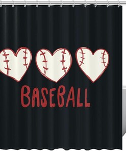 Love Baseball Shower Curtain with Black Background for Home Bathroom Decor