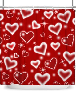 Love Heart Valentine Shower Curtain - Romantic Pink Red Bathroom Decor for Couples with Quotes