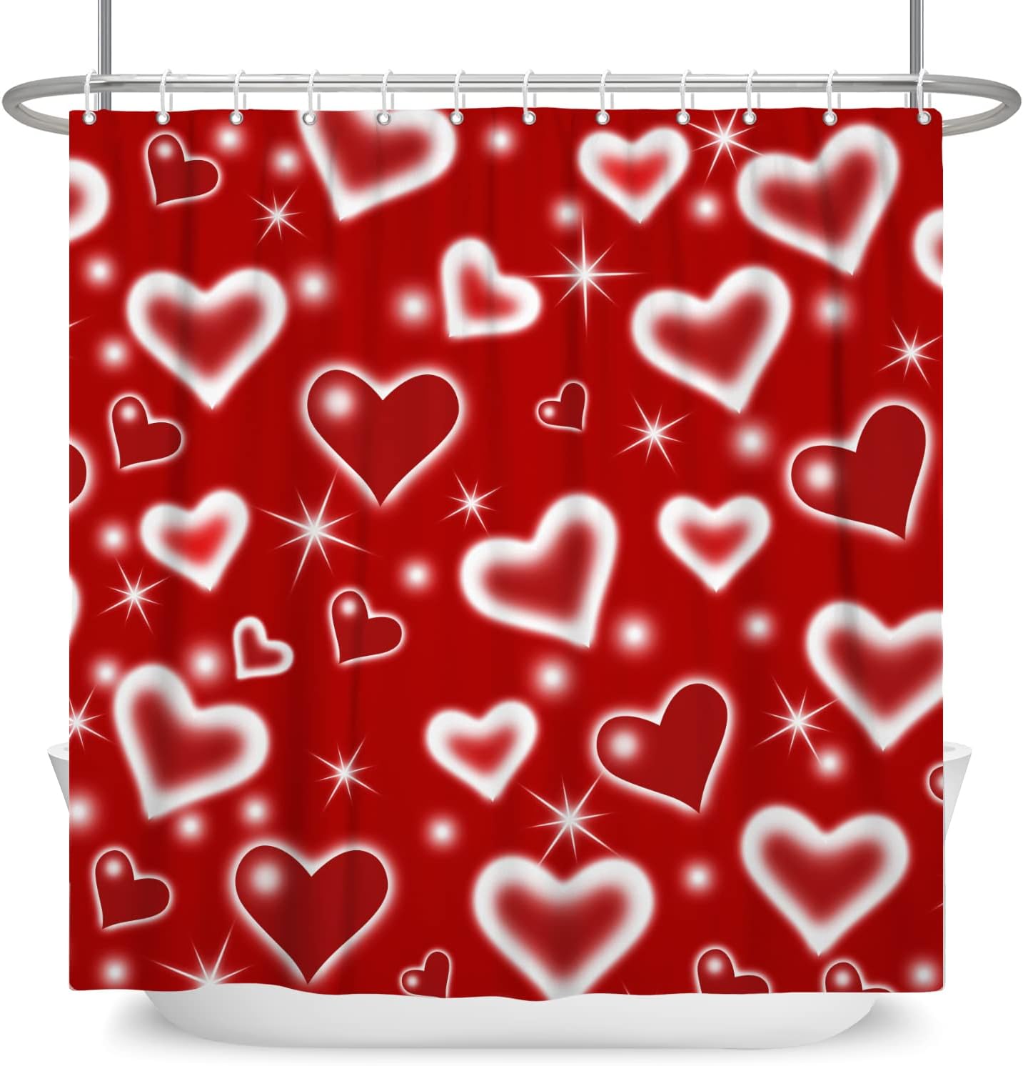 Love Heart Valentine Shower Curtain - Romantic Pink Red Bathroom Decor for Couples with Quotes