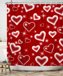 Love Heart Valentine Shower Curtain - Romantic Pink Red Bathroom Decor for Couples with Quotes