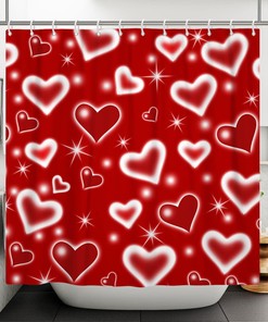 Love Heart Valentine Shower Curtain - Romantic Pink Red Bathroom Decor for Couples with Quotes