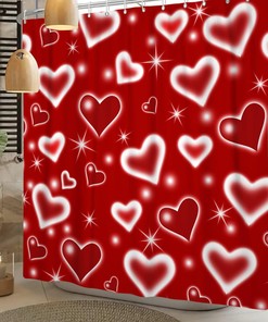 Love Heart Valentine Shower Curtain - Romantic Pink Red Bathroom Decor for Couples with Quotes