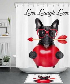 Love and Laughter Valentine's Day Shower Curtain with Dog Design