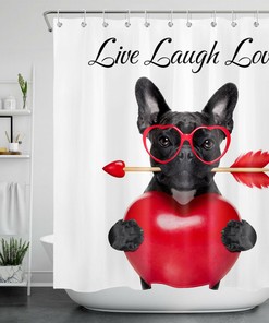 Love and Laughter Valentine's Day Shower Curtain with Dog Design
