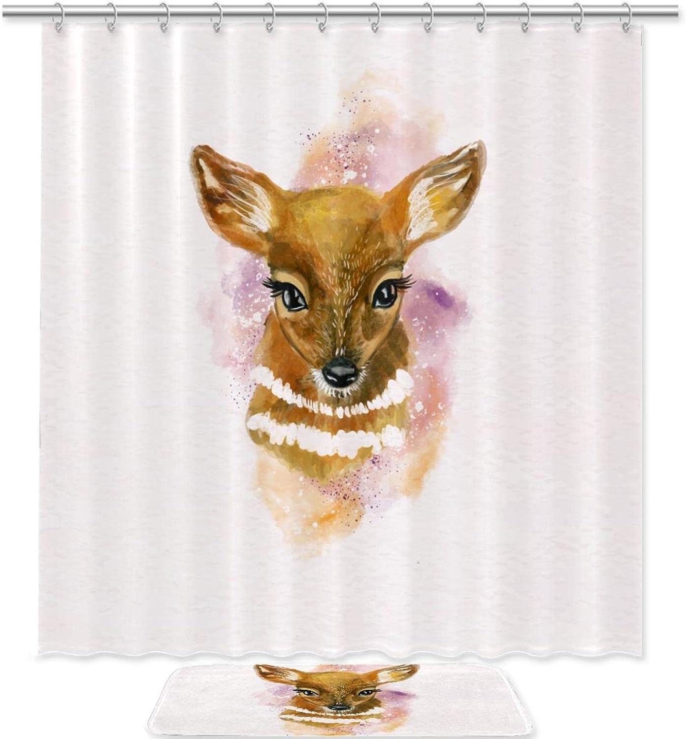 Lovely Watercolor Deer Waterproof Shower Curtain for Home Decor