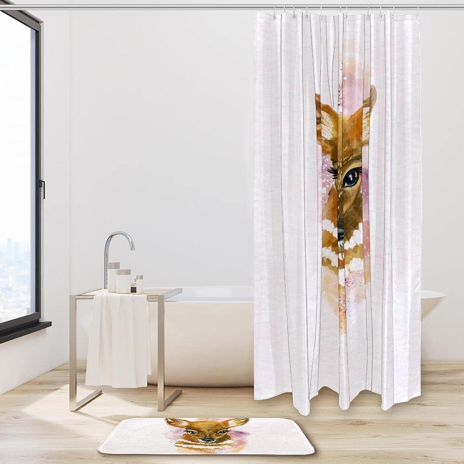 Lovely Watercolor Deer Waterproof Shower Curtain for Home Decor