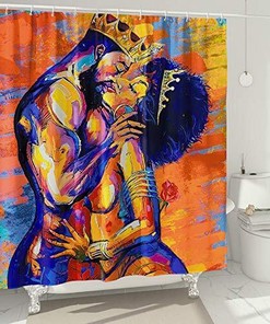 Lovers Couple African American Shower Curtain - Romantic Fabric Bath Decor