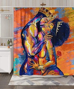 Lovers Couple African American Shower Curtain - Romantic Fabric Bath Decor