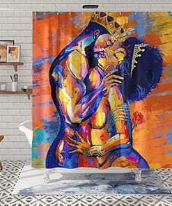 Lovers Couple African American Shower Curtain - Romantic Fabric Bath Decor
