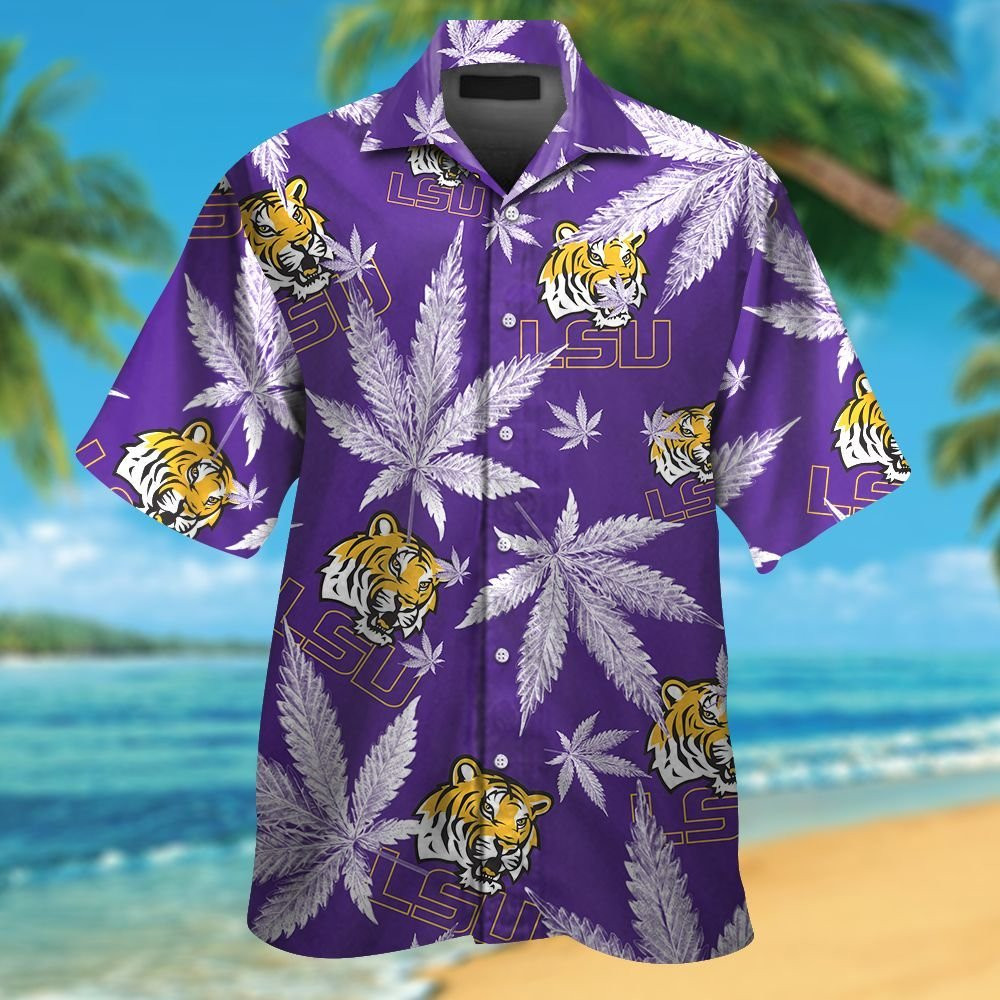 Lsu Tigers Button Up Tropical Aloha Hawaiian Shirt Set for Men Women Kids Mte014