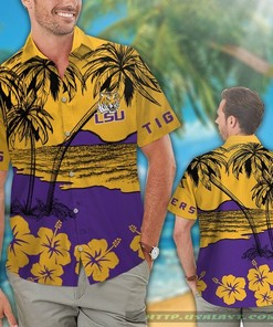 Lsu Tigers Hibiscus Hawaiian Shirt Beach Short